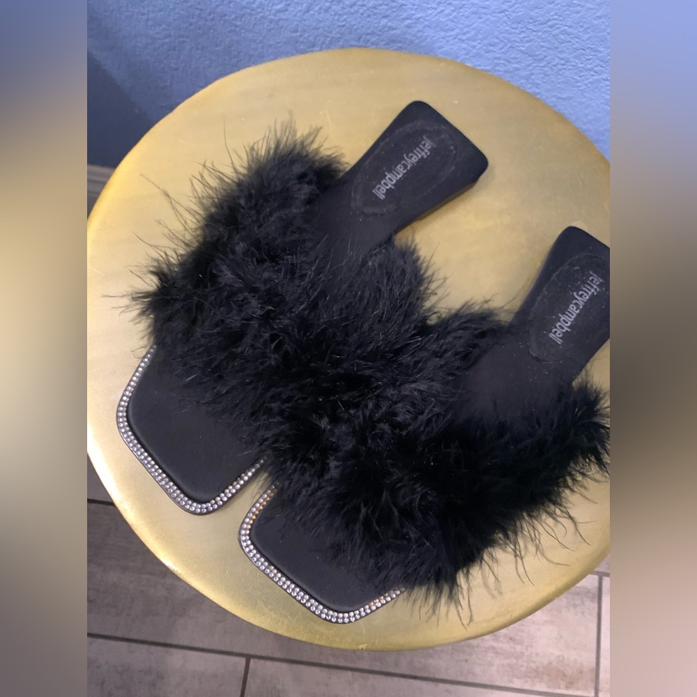 Jeffrey Campbell Black Feathered Slippers